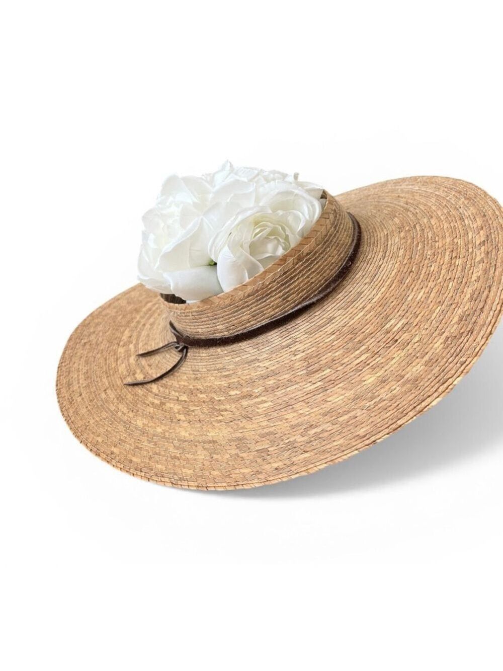 Tula Straw Crownless Sun Hat Beige Leather Trim/Strap